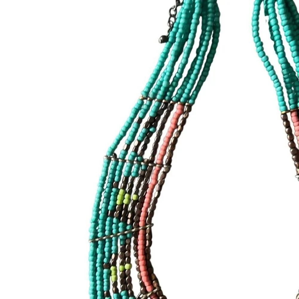 Vintage Boho Tribal Beaded Collar Bib Necklace Multi Strand Seed Beads Southwest